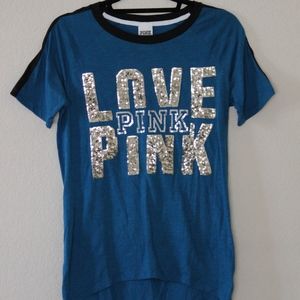 PINK Women's Blue/Green Short Sleeve